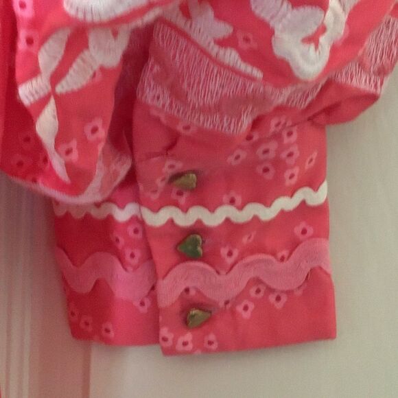 Pink Vaneza Cotton Satin Blouse with White Embroidery by Emily Lovelock - Picture 8 of 9